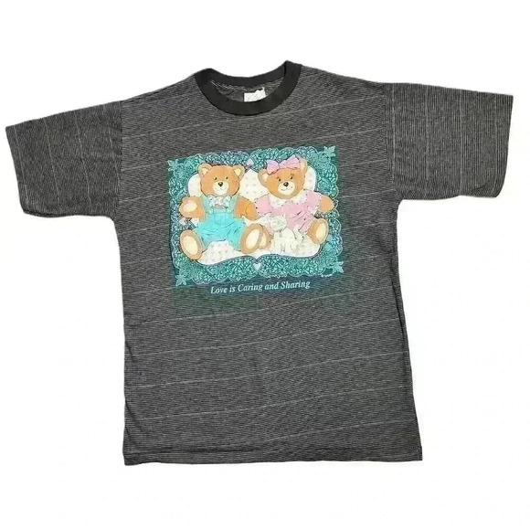 Vintage 90s Teddy Bears Love Is Caring & Sharing Single Stitch T-Shirt Large - Picture 1 of 9